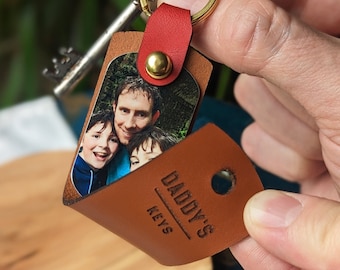 Personalised Photo Leather Keyring for Dad