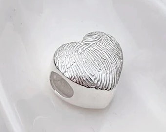 Silver Fingerprint Heart Charm Bead
