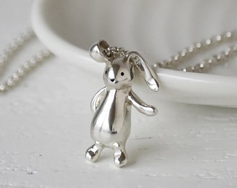 Personalised Silver Floppy Bunny Rabbit Necklace