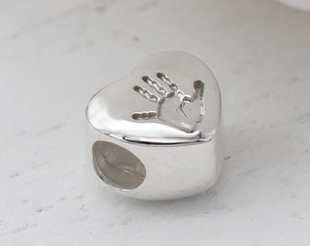 Silver Handprint or Footprint Heart Charm Bead