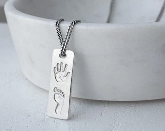 Personalised Silver Handprint & Footprint Slim Tag Necklace