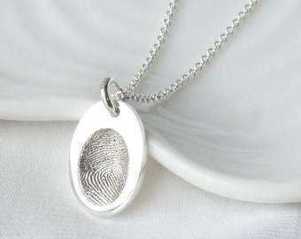 Silver Fingerprint Impression Oval Charm