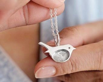 Silver Fingerprint Robin Memorial Necklace