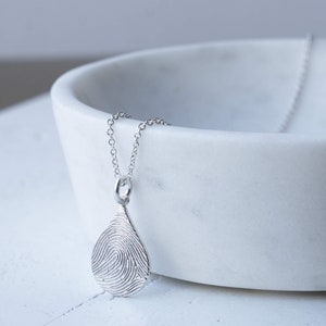 Silver Dewdrop Fingerprint Necklace