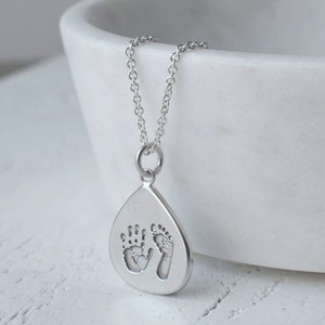 Silver Handprint & Footprint Droplet Necklace