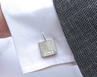 Fingerprint Square Stainless Steel Cufflinks