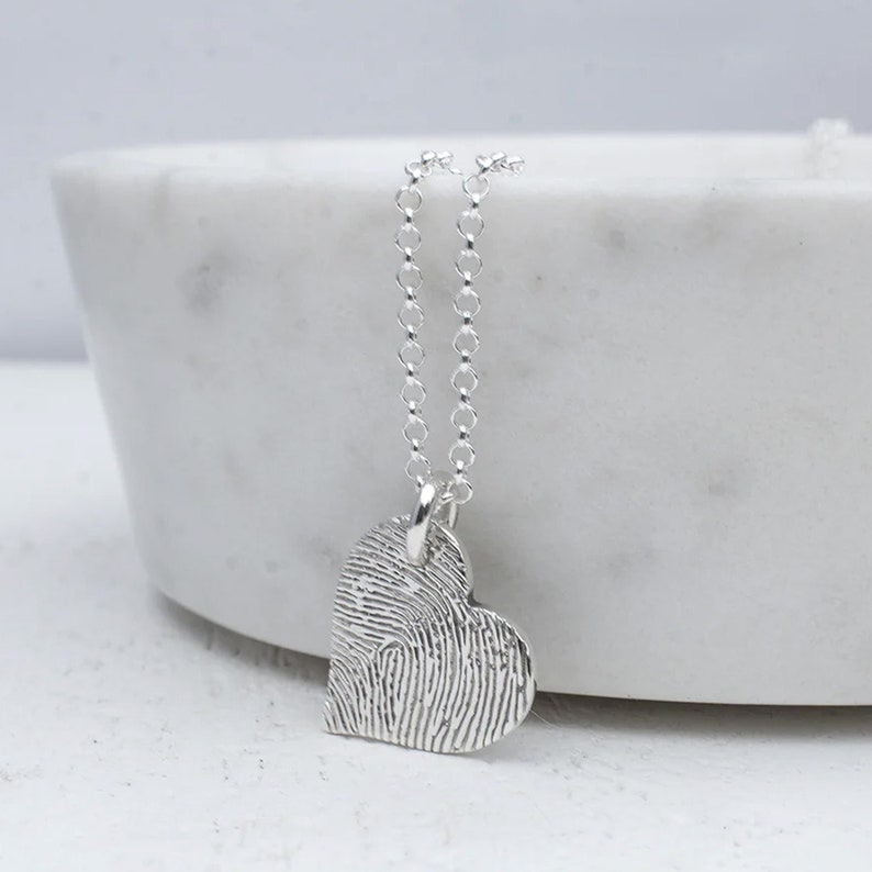 Silver fingerprint love heart necklace