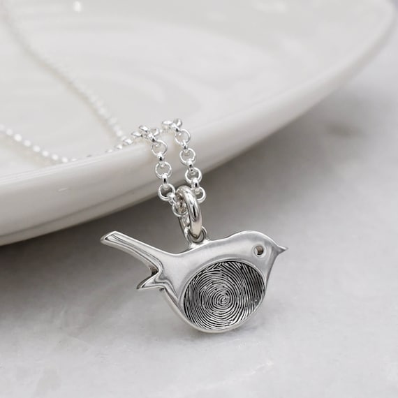 Silver Fingerprint Robin Memorial Necklace Etsy Canada