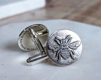 Personalised Silver Bee Cufflinks