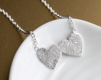 Personalised Silver Fingerprint Double Heart Necklace