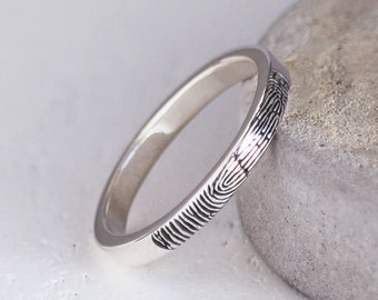 Personalised Fingerprint Slim Silver Ring