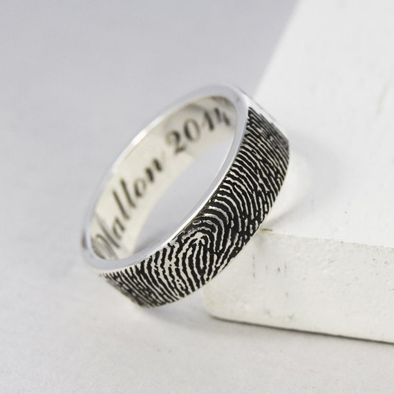Personalised Silver Fingerprint Wide Ring Etsy