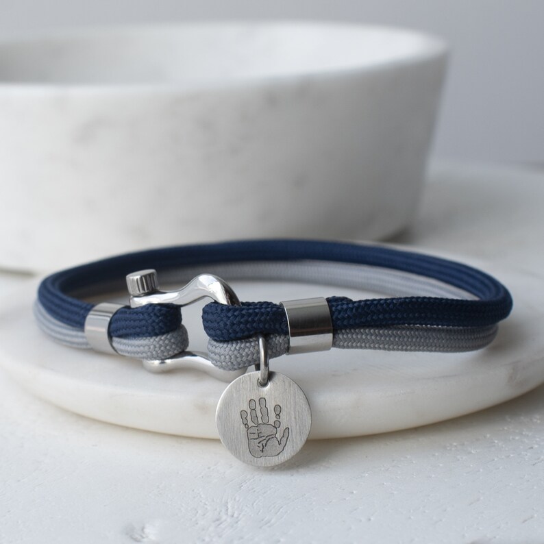 Cord and Shackle Bracelet with Handprint or Footprint Charm image 2