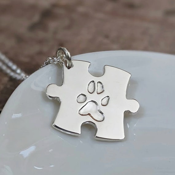 Personalised Pets Paw Print Silver Jigsaw Puzzle Necklace Etsy