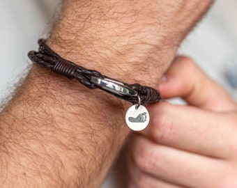 Men's Leather Wrap Bracelet with Handprint or Footprint Charm