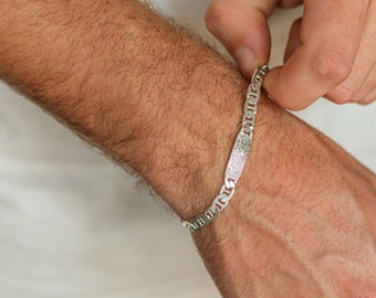 Silver Fingerprint Bar Bracelet for Men