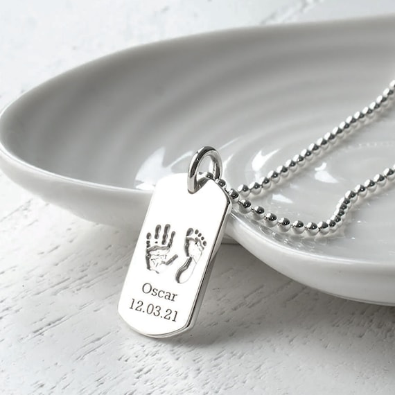 Silver Handprint and Footprint Dog Tag Necklace Etsy UK