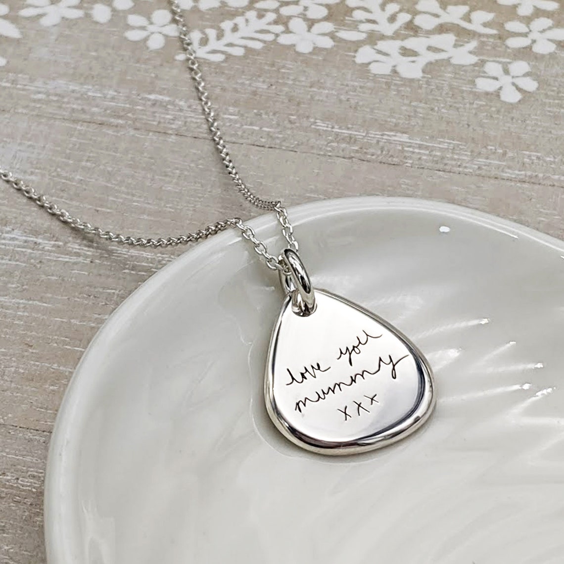 Personalised Handwritten Message Silver Droplet Necklace Etsy