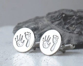 Personalised Silver Handprint and Footprint Disc Cufflinks