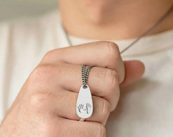 Silver Handprint and Footprint Paddle Tag Necklace for Men