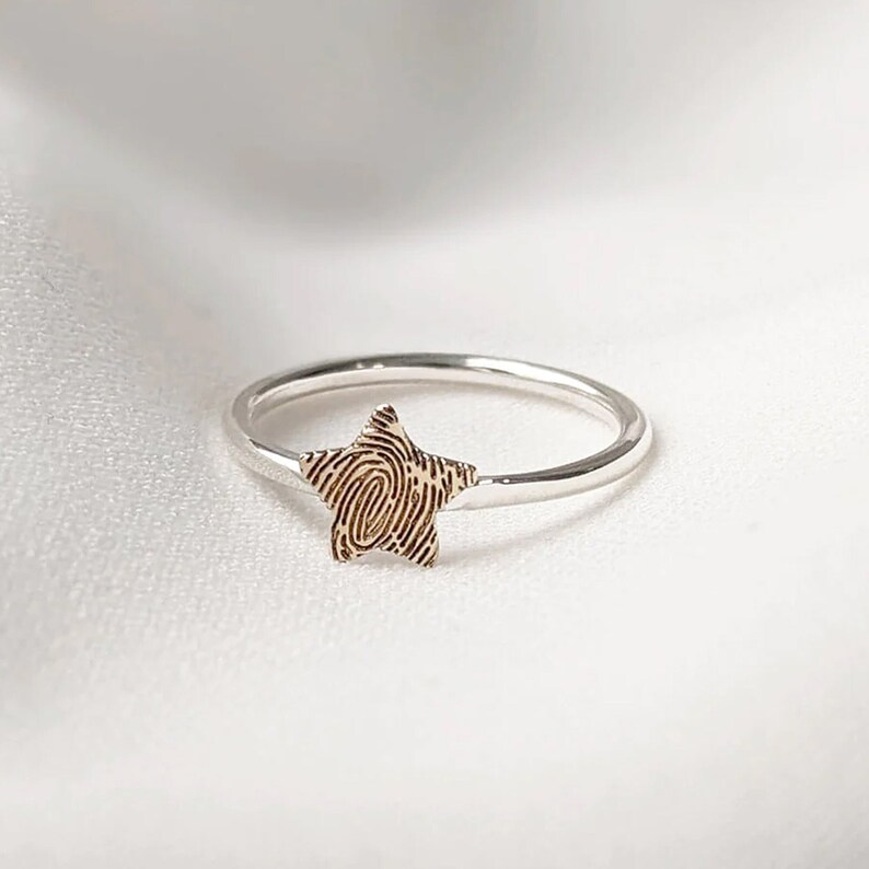 Silver and gold fingerprint star ring