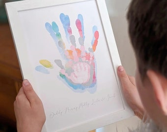 Personalised Family Handprints desk / Shelf Stand - Family Handprint Art Keepsake