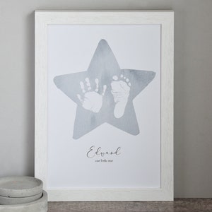 Personalised Baby Hand and Footprint Star Print | New Baby Handprint Art Keepsake