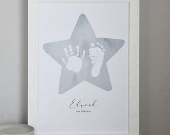 Personalised Baby Hand and Footprint Star Print | New Baby Handprint Art Keepsake