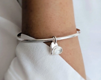 Silver Fingerprint Impression Heart Charm Bangle