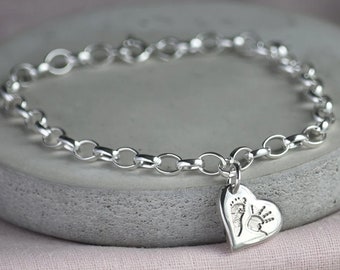 Silver Handprint and Footprint Charm Bracelet