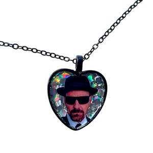 Heisenberg Necklace - Heart-Shaped Pendant with Holographic Glitter Background - Fan Gift