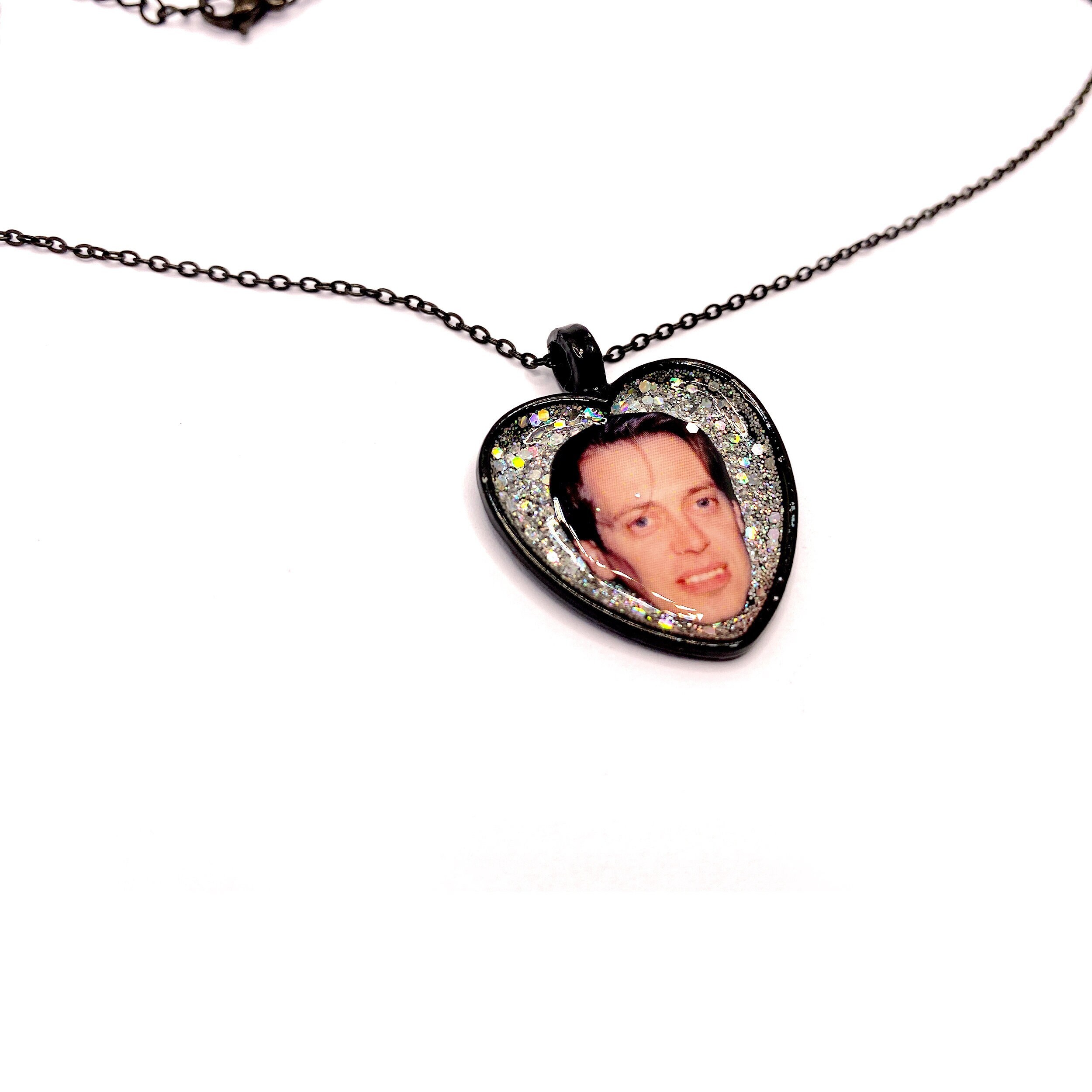 Steve Buscemi Necklace - Heart-Shaped Pendant Inspired by Steve Buscemi with Holographic Glitter Background - Fan Gift