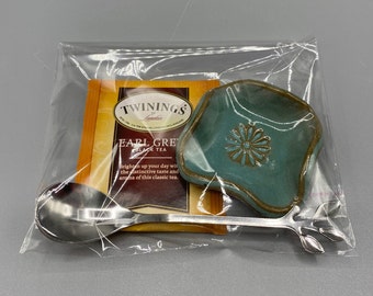 Handmade Tea Spoon Rest / Tea Bag Holder Gift Set with spoon, tea, and a bag