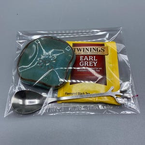 Handmade Tea Spoon Rest / Tea Bag Holder Gift Set with spoon, tea, and a bag
