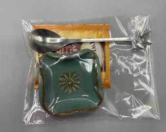 Handmade Tea Spoon Rest / Tea Bag Holder Gift Set with spoon, tea, and a bag