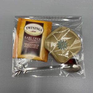Handmade Tea Spoon Rest / Tea Bag Holder Gift Set with spoon, tea, and a bag