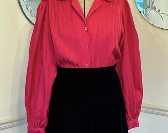 Vintage 70s Red Secretary Blouse, button up, balloon sleeve collar by Sears size medium