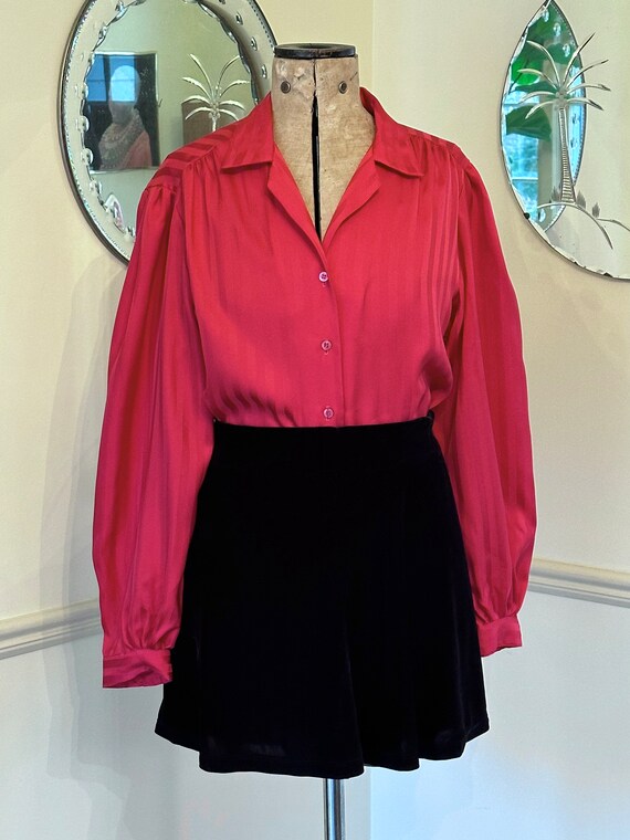 Vintage 70s Red Secretary Blouse, button up, ballo