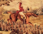 Antique Pictorial Needlepoint Peti Point Textile Lover 39 s Austria Woolwork Canvas Horse Rider Dog Castle Gorgeous Scene