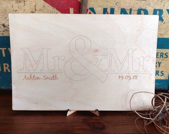 Mr & Mr Personalised Wedding Guest Book Alternative laser engraved wooden gift