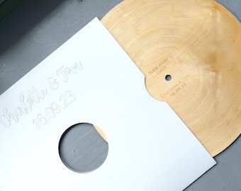 Personalised 12" Record and Sleeve Wedding Guest Book Alternative First Dance Song Laser engraved wooden LP Record