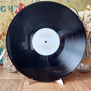 Gepersonaliseerde 12" vinylplaat Afstuderen Gastenboek Alternatief, met gepersonaliseerd lasergegraveerd midden met elke tekst voor schoolverlaters
