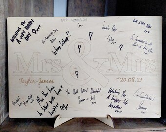 Mrs & Mrs Personalised Wedding Guest Book Alternative laser engraved wooden gift