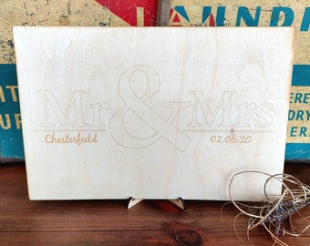 Mr & Mrs Personalised Wedding Guest Book Alternative laser engraved wooden gift