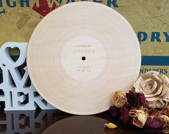 Personalised 12" Wooden Record, Alternative Wedding and Anniversary Gift First Dance Song laser engraved