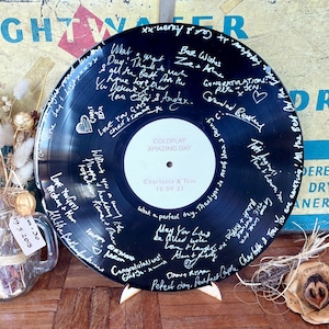 Personalised 12” Vinyl Record Wedding Guest Book Alternative, With Personalised Laser Engraved Centre with First Dance Wedding Song&Date