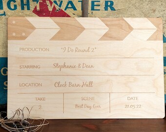 Personalised Wedding Guest Book Alternative Film Movie Clapper Slate Board Engraved