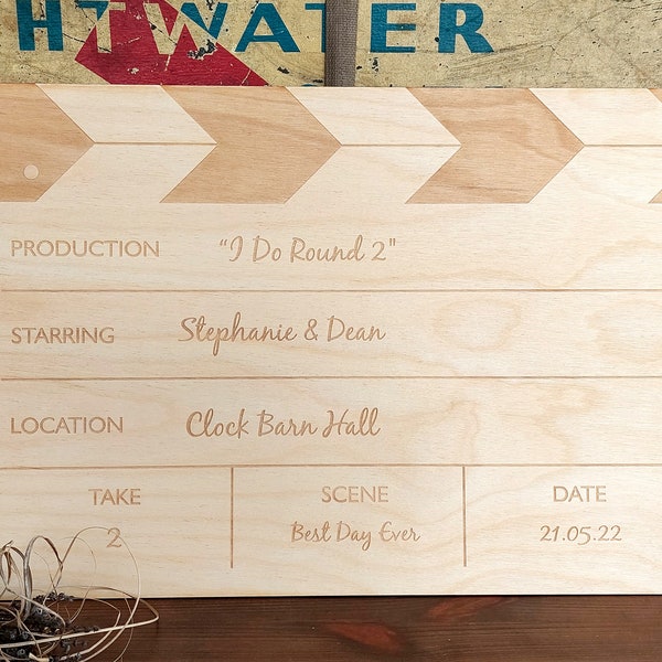 Personalised Wedding Guest Book Alternative Film Movie Clapper Slate Board Engraved