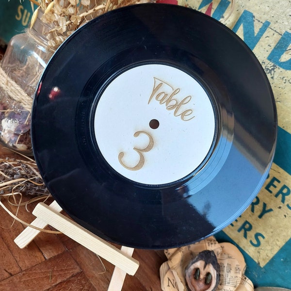 7" Record Personalised Wedding Table Number With Stand Alternative Table Sign