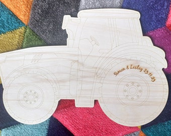Tractor Wedding Guestbook Alternative, Laser Engraved and Personalised with your Names and Date Farm Wedding